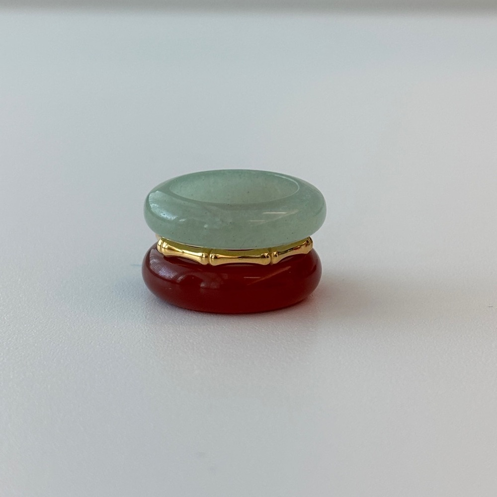 Stone Trilogy Stack Aventurine Red Agate Ring Set Of 3 Bands, Size 5